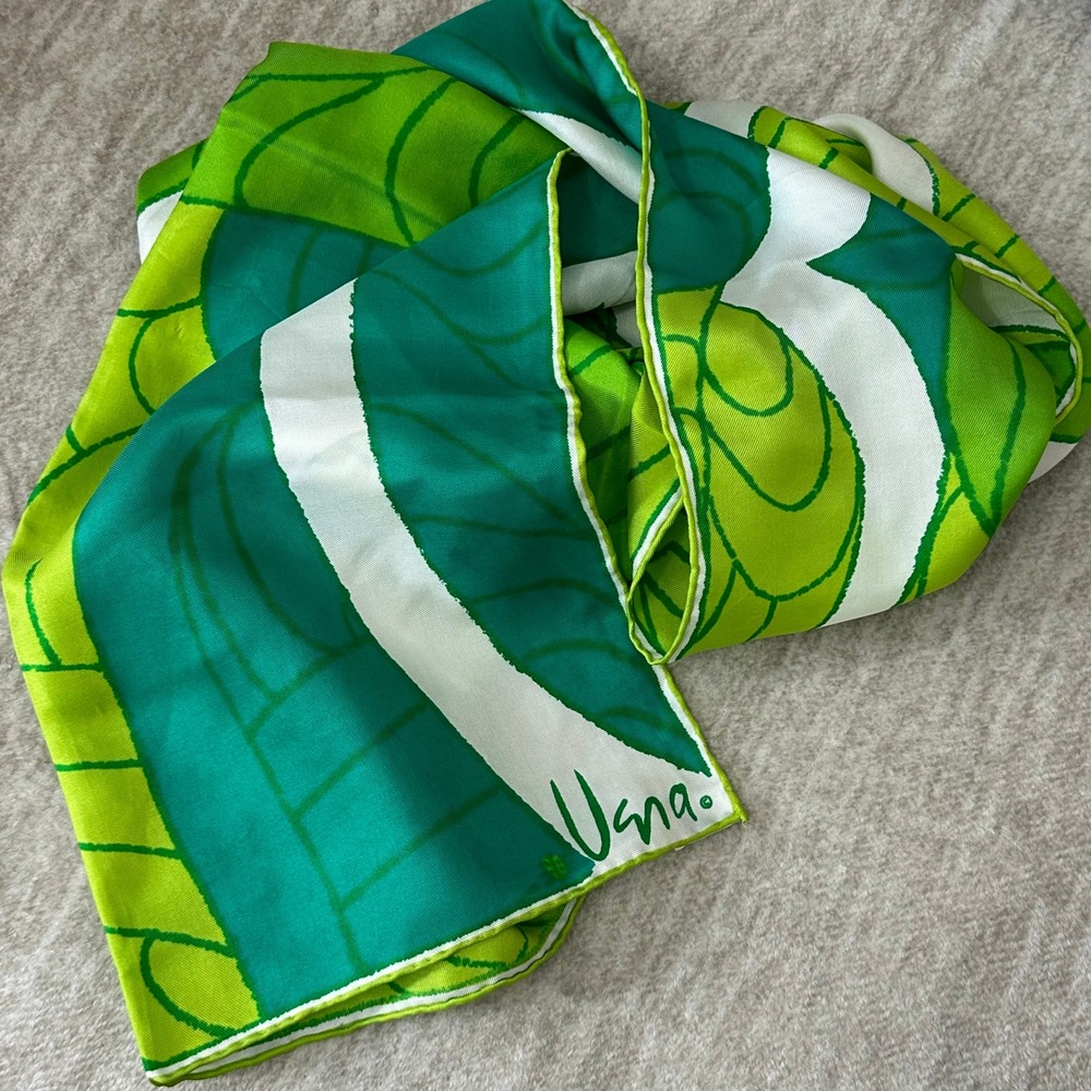 Vintage Vera Neumann Silk Scarf Signed Hand Rolled Japan 44x15 Abstract Mod MCM